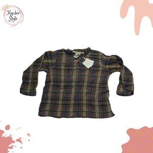 BONPOINT purple blue plaid long sleeve tunic top